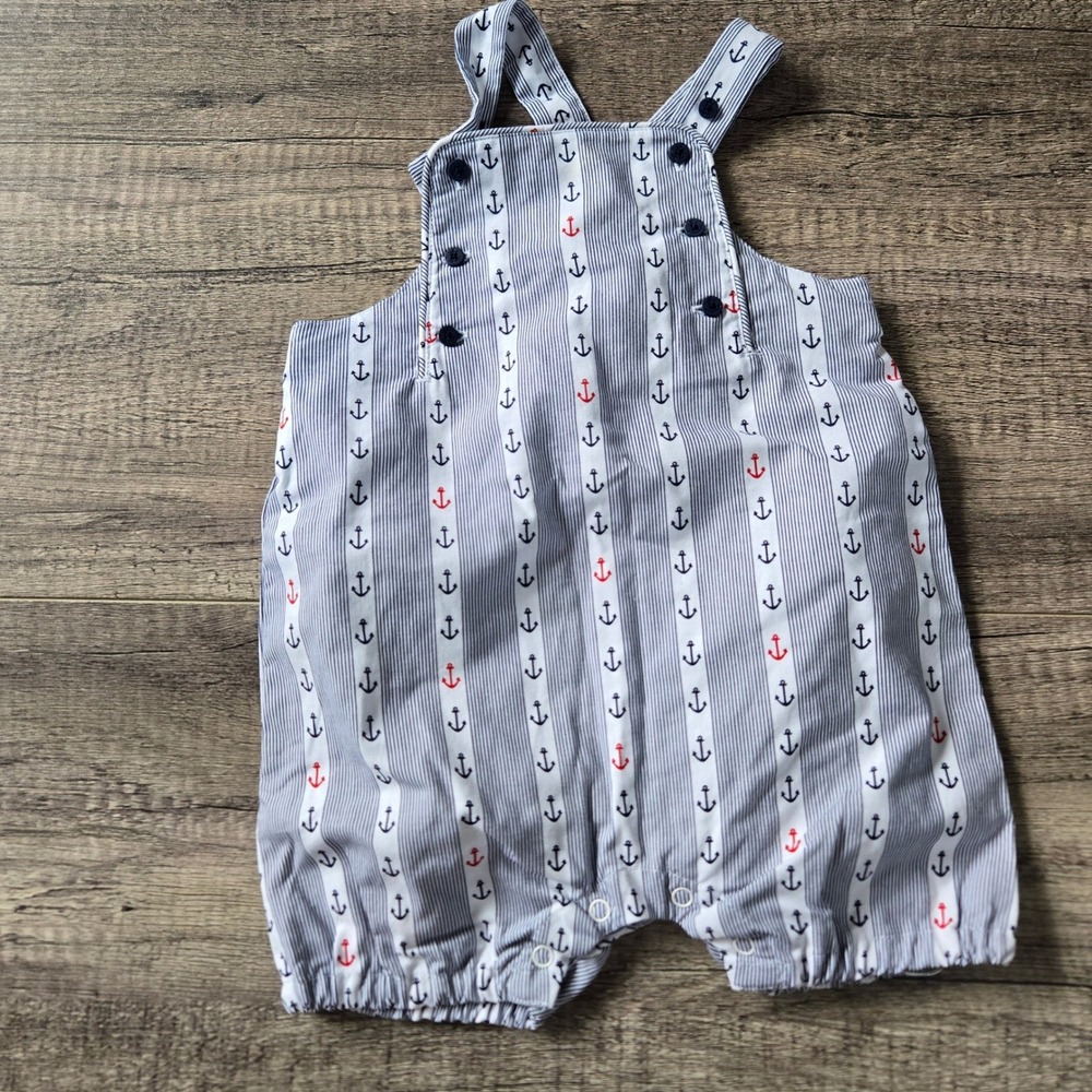 Janie and Jack Baby Boys Blue Seersucker Anchor Romper 3-6 Months 200239454